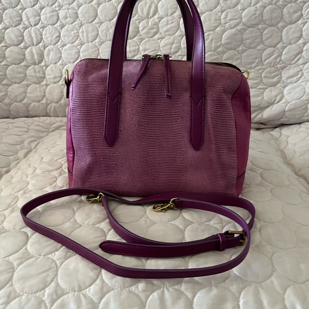 Fossil Fuchsia Textured Dome Satchel with Removable Strap
